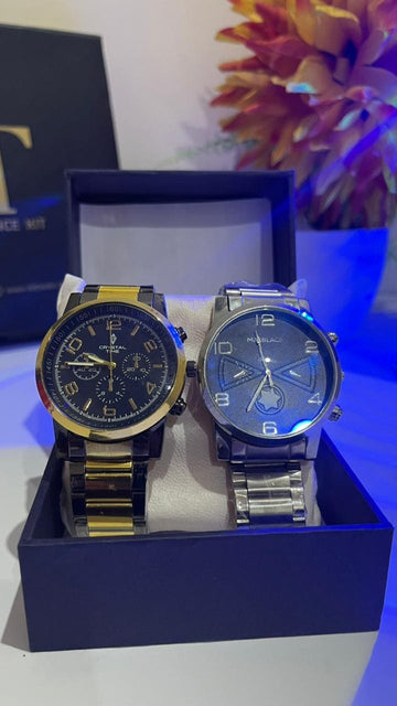 Pack Of 2 Men Watches - MATBLACK AND CRYSTAL COMBO